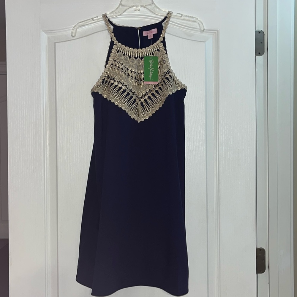 Lilly Pulitzer Navy and Gold dress— size 0 women’s — NWT